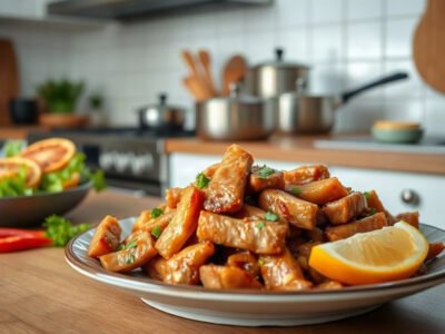 Heo xào khế chua ngọt trong gian bếp