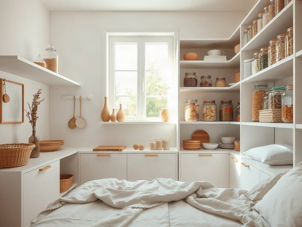 Kệ chứa thực phẩm khô chay trong lọ thủy tinh