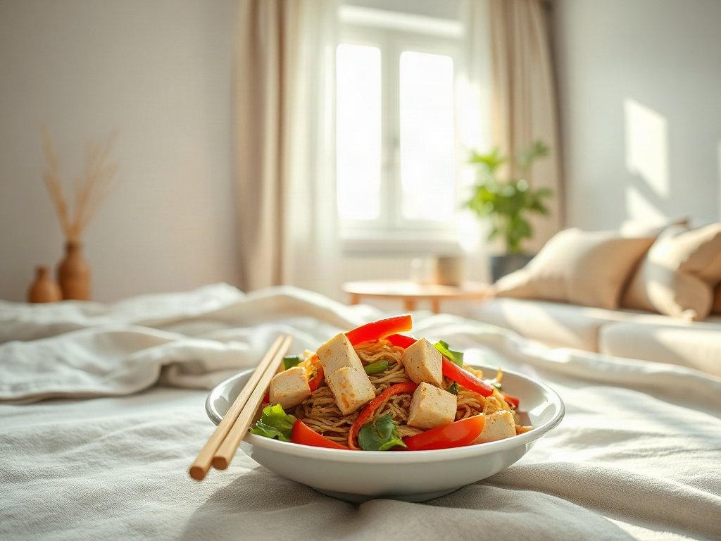 Mì đậu phụ xào rau củ tươi ngon