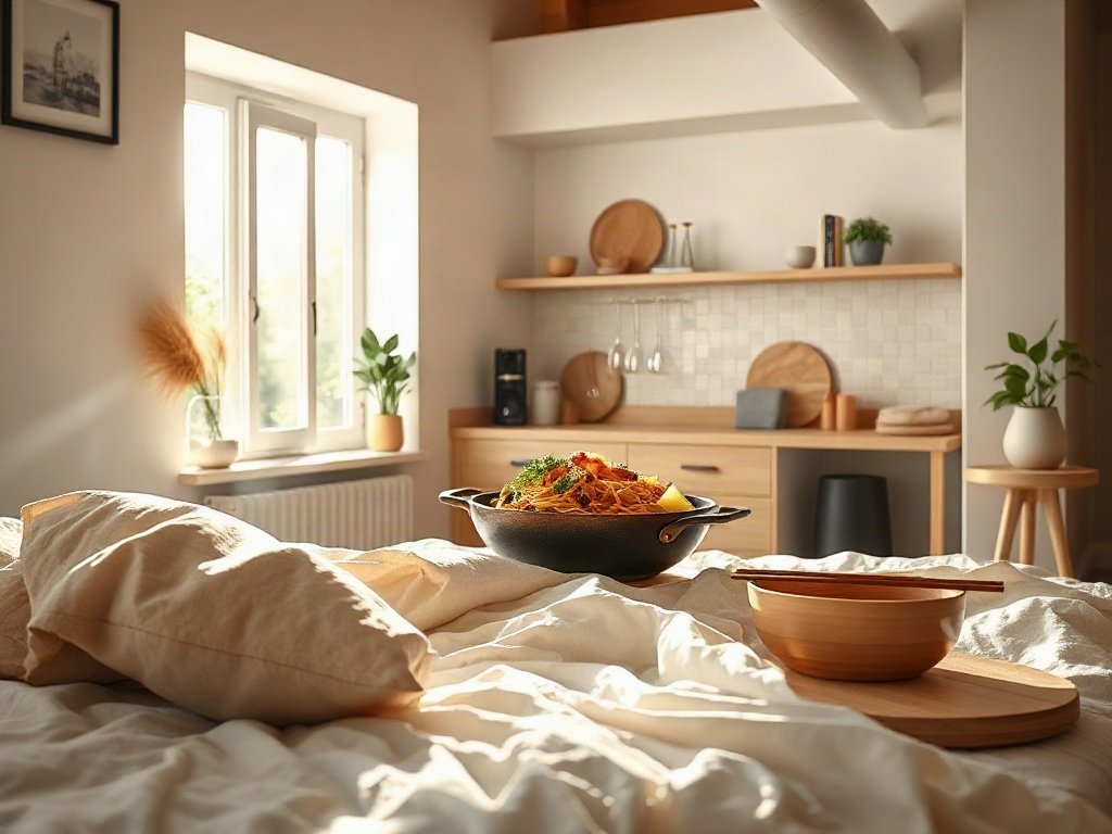 Mì xào hải sản ngon trong căn bếp hiện đại