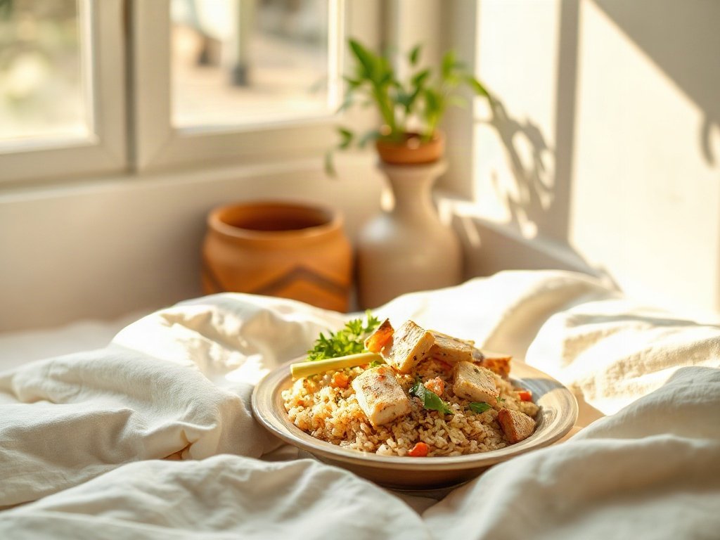 Món măng cùng gạo lứt và đậu phụ