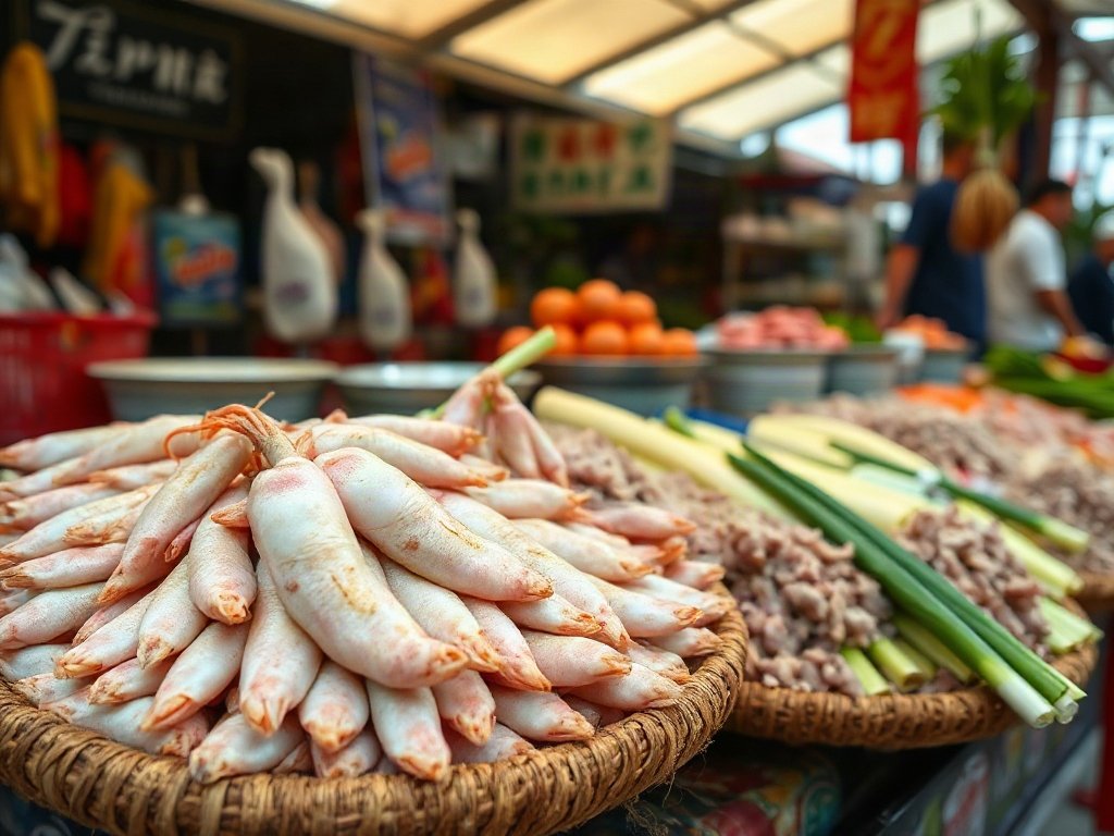 Mực tươi và gia vị sả tươi tại chợ