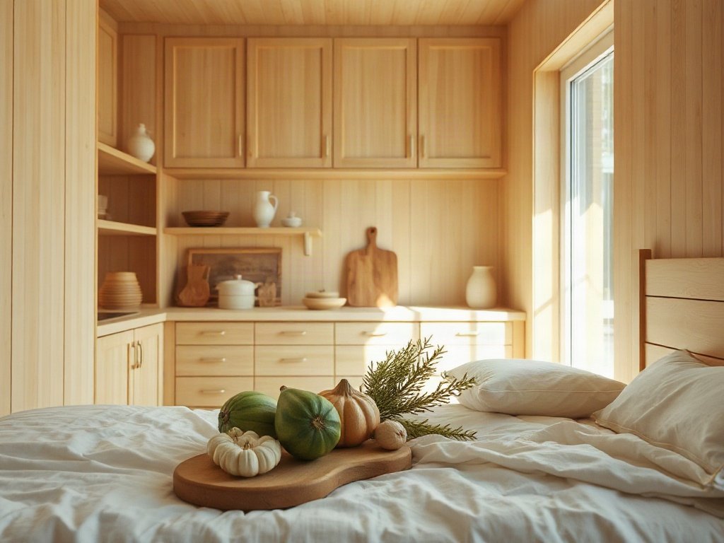 Ngăn tủ bếp với bí đao và nguyên liệu