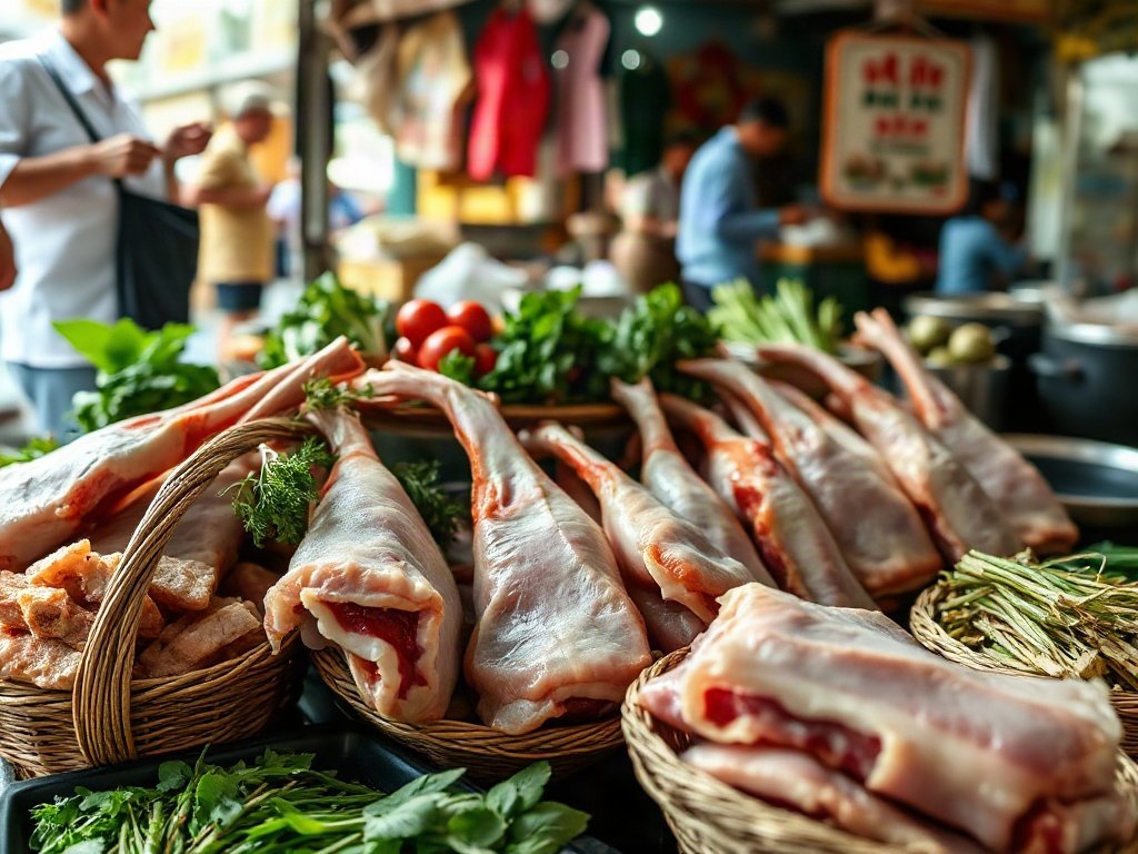 Nguyên liệu cho món thịt lợn tại chợ