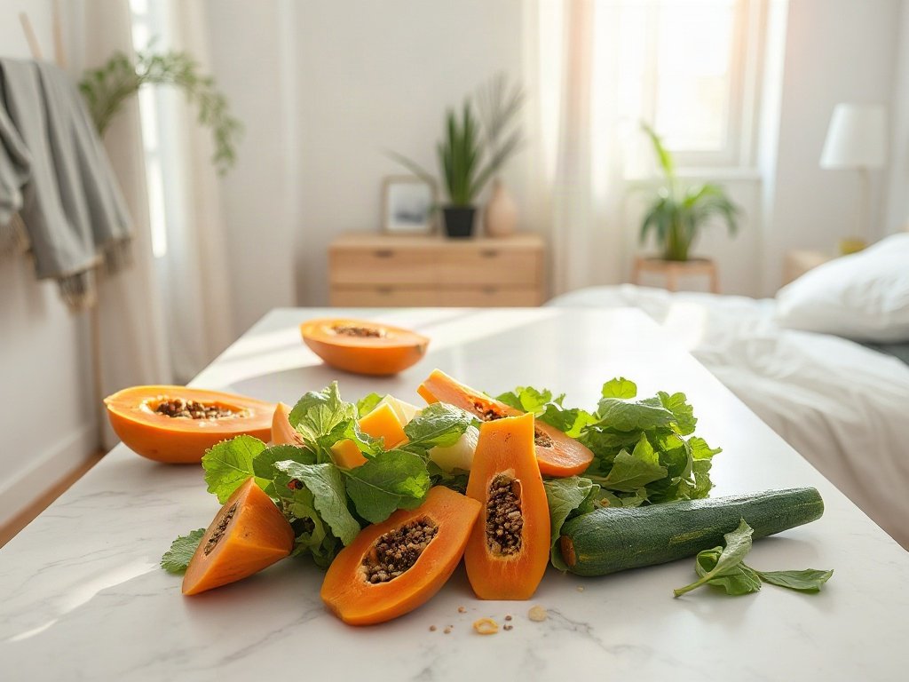Nguyên liệu gỏi đu đủ trên bàn đá