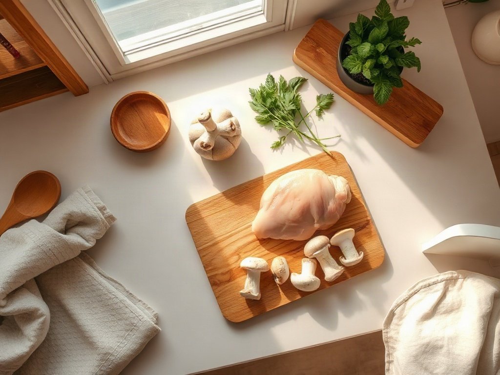 Nguyên liệu khỏe mạnh: ức gà và nấm