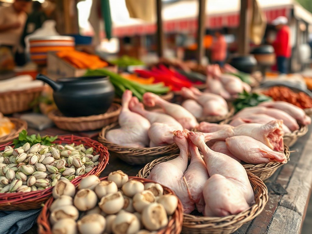 Nguyên liệu làm gà tiềm ở chợ truyền thống