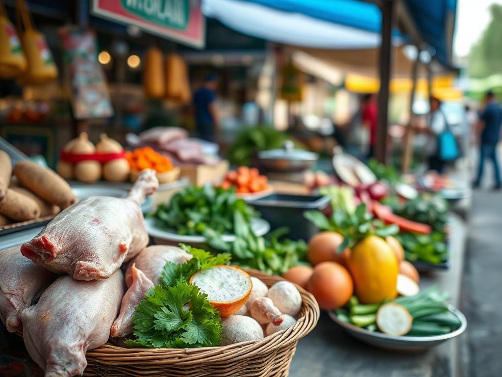 Nguyên liệu mua ở chợ: thịt heo và khế