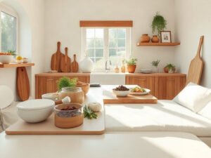Nguyên liệu nấu ăn trong căn bếp sáng sủa