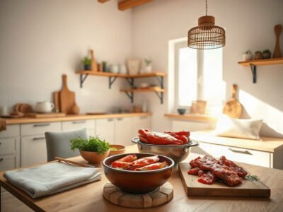 Nguyên liệu nấu lẩu riêu cua bắp bò trong căn bếp đẹp