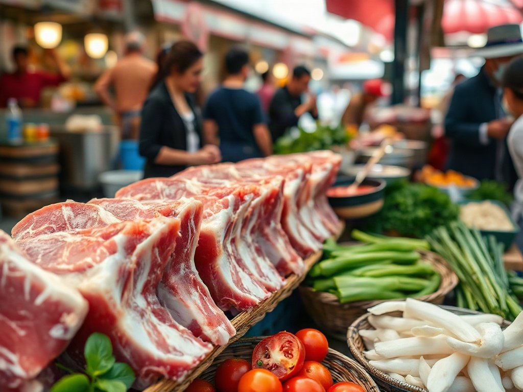 Nguyên liệu thịt heo tươi tại chợ truyền thống