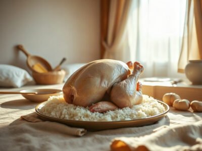 nguyên liệu và gà bó xôi tươi sống