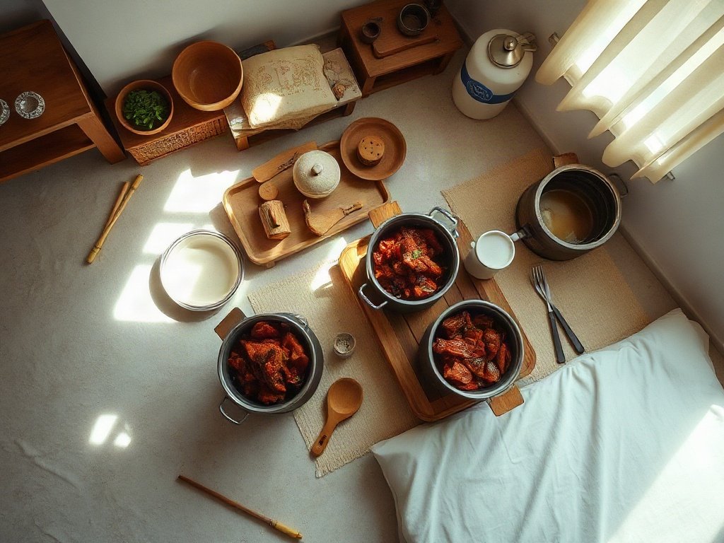 Nhà bếp gia đình Việt với nồi thịt đang nấu