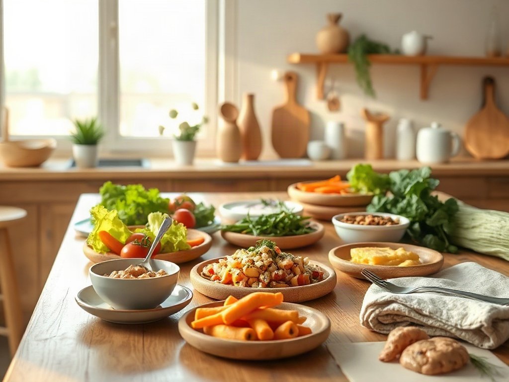 Những món chay trên bàn bếp gỗ