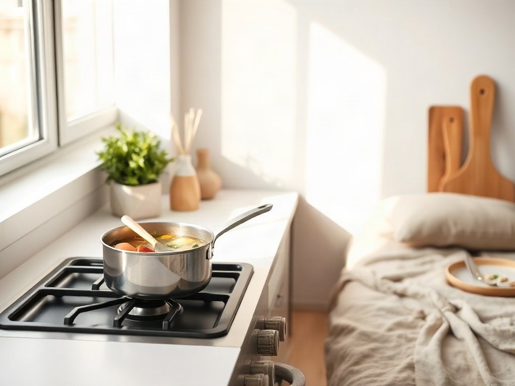 Nồi nước dùng rau củ đang nấu trên bếp