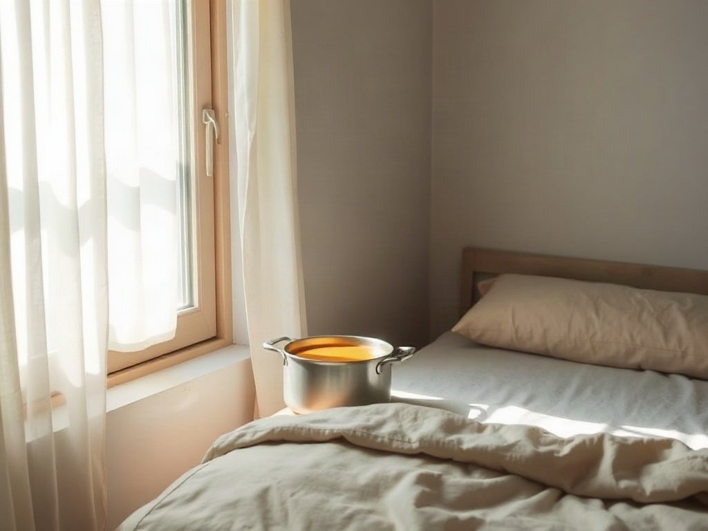 Nồi súp nguội trên bệ cửa sổ