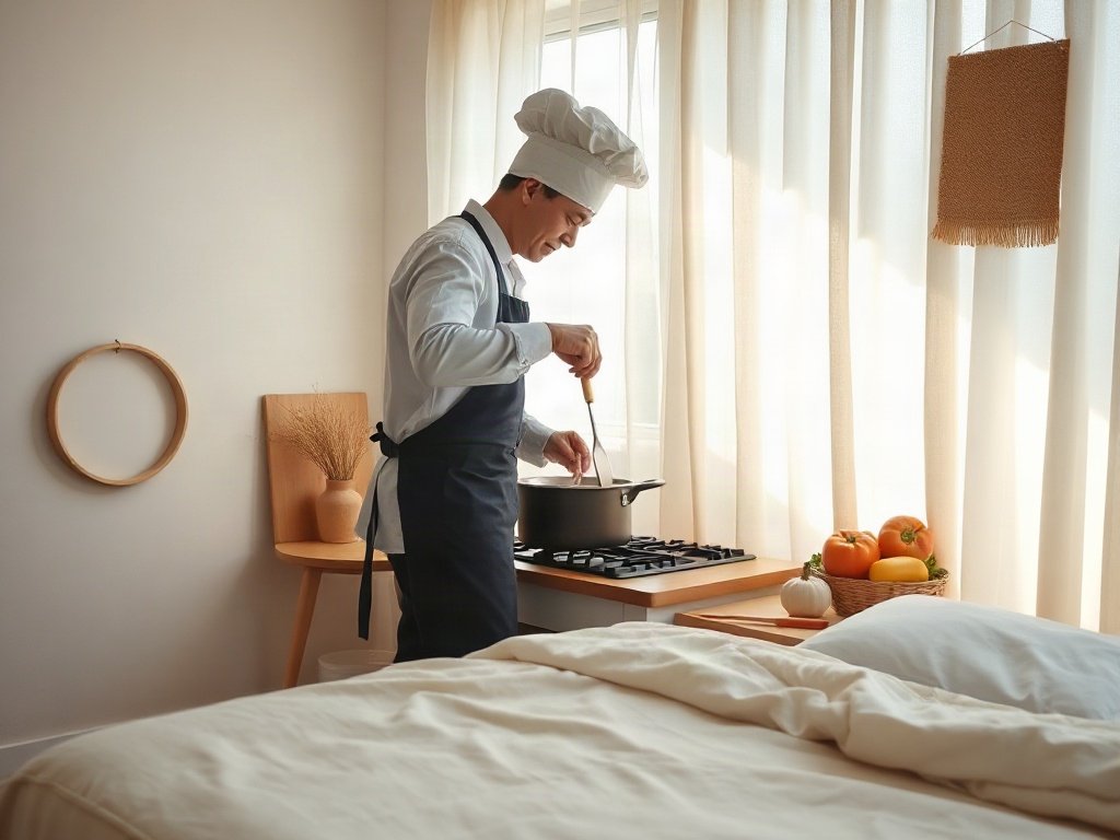 Quá trình nấu canh trên bếp với rau xanh