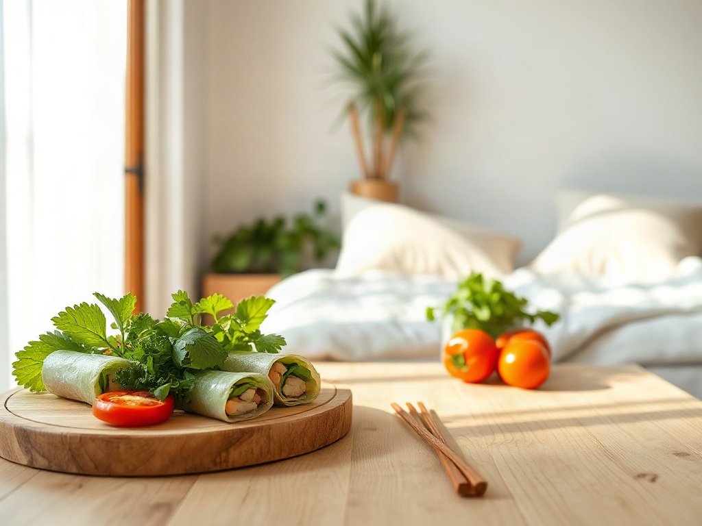 Rau củ và thảo mộc chuẩn bị cho gỏi cuốn