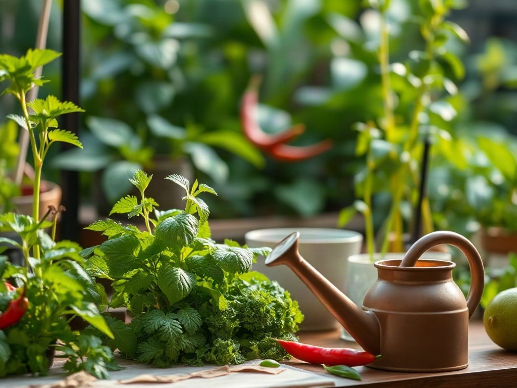 Rau thơm như ngò và ngò rí trong vườn nhà