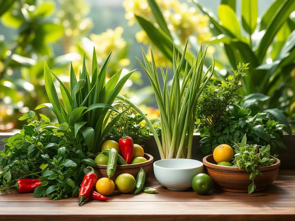 Sả và rau thơm trong vườn nhà