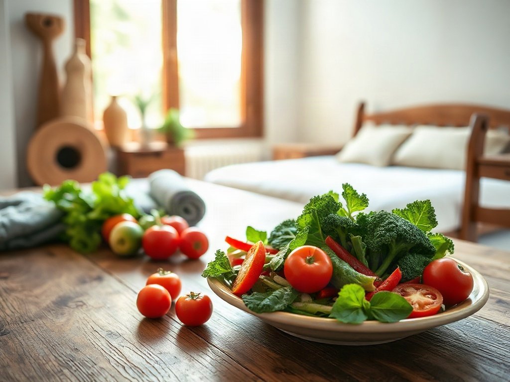 Salad chay sống động với rau tươi