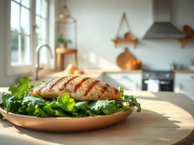 salad ức gà nướng trong bếp tối giản