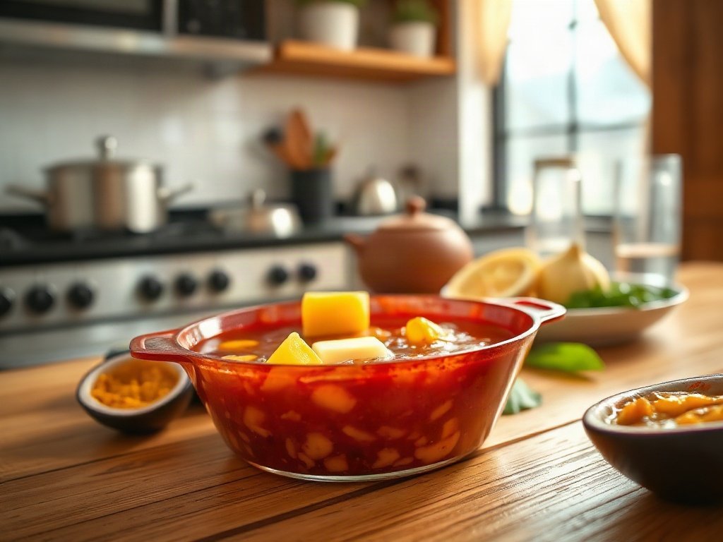 Sốt chanh dây đang sôi nhẹ trong chảo