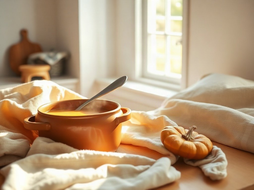 Súp bí đỏ nóng hổi trong bếp ấm áp