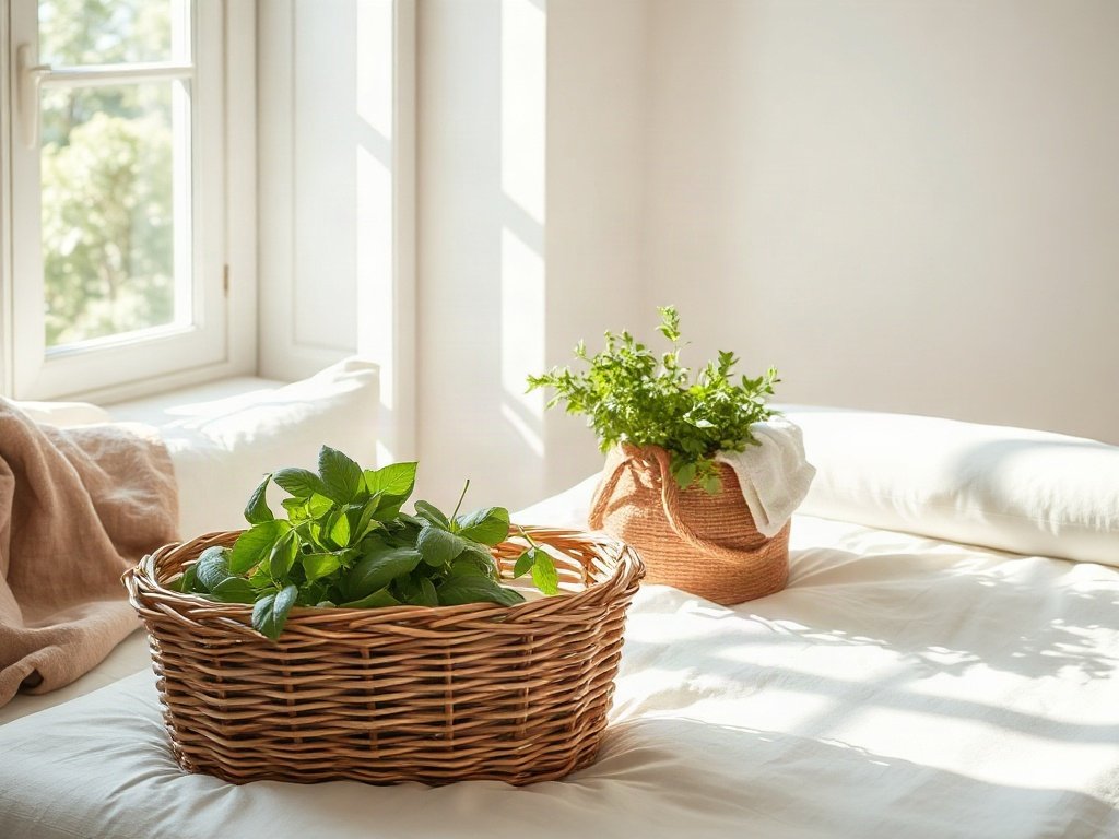 Thảo mộc và rau trong giỏ