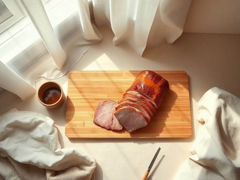 Thịt ba chỉ thái lát chuẩn bị cho món kho tàu, nhìn từ trên xuống