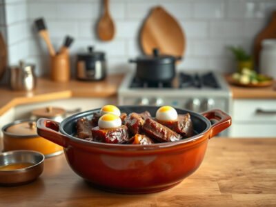 Thịt heo kho trứng cút trong nồi đất