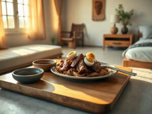 Thịt kho tàu trứng cút trên bàn ăn truyền thống