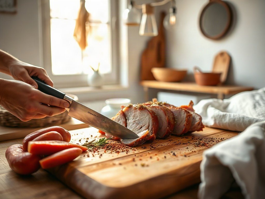 Thịt vịt tươi đang được cắt và tẩm ướp gia vị