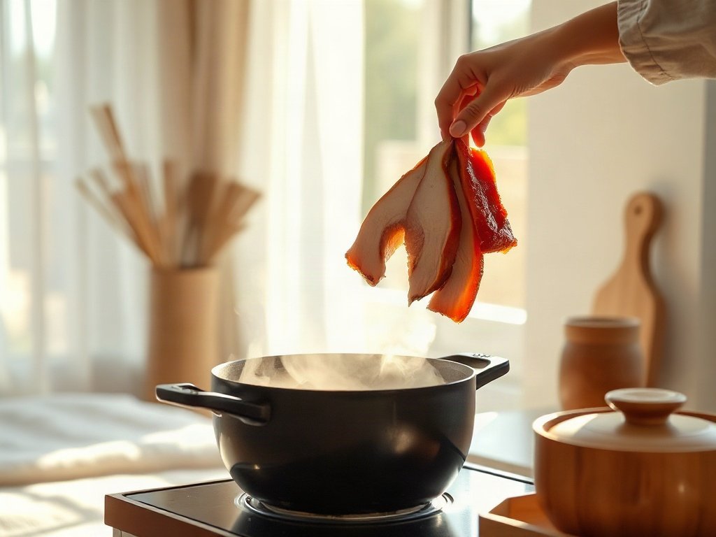 Thịt vịt tươi ngon được cho vào nồi lẩu