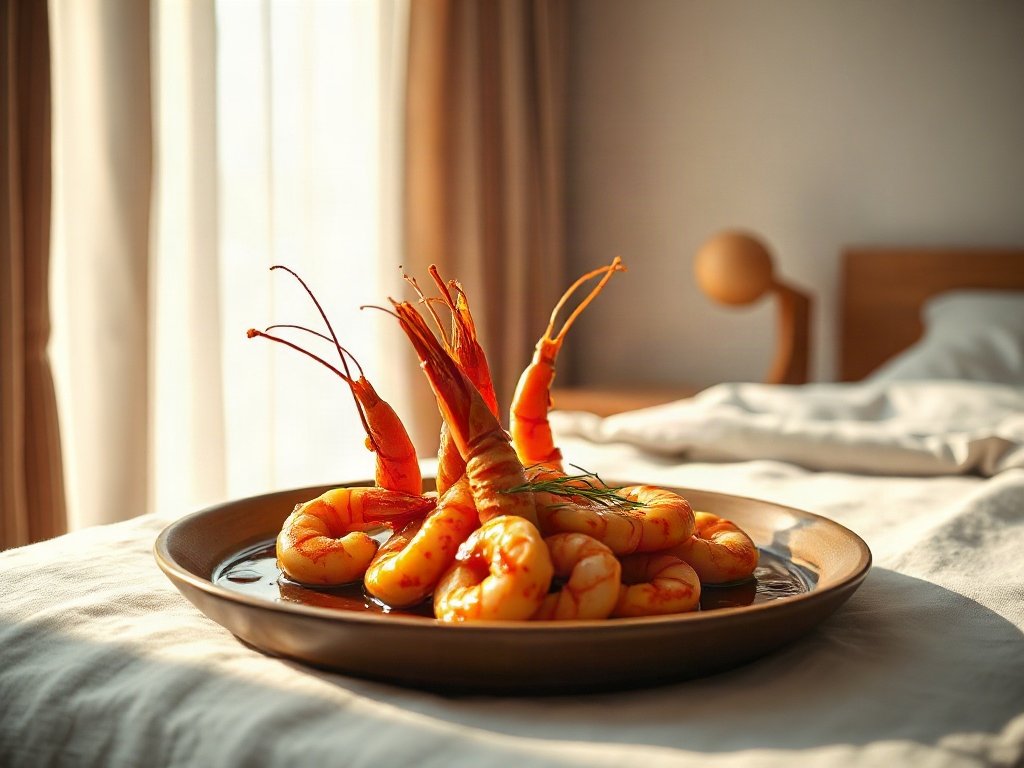Tôm được phủ sốt mặn ngọt