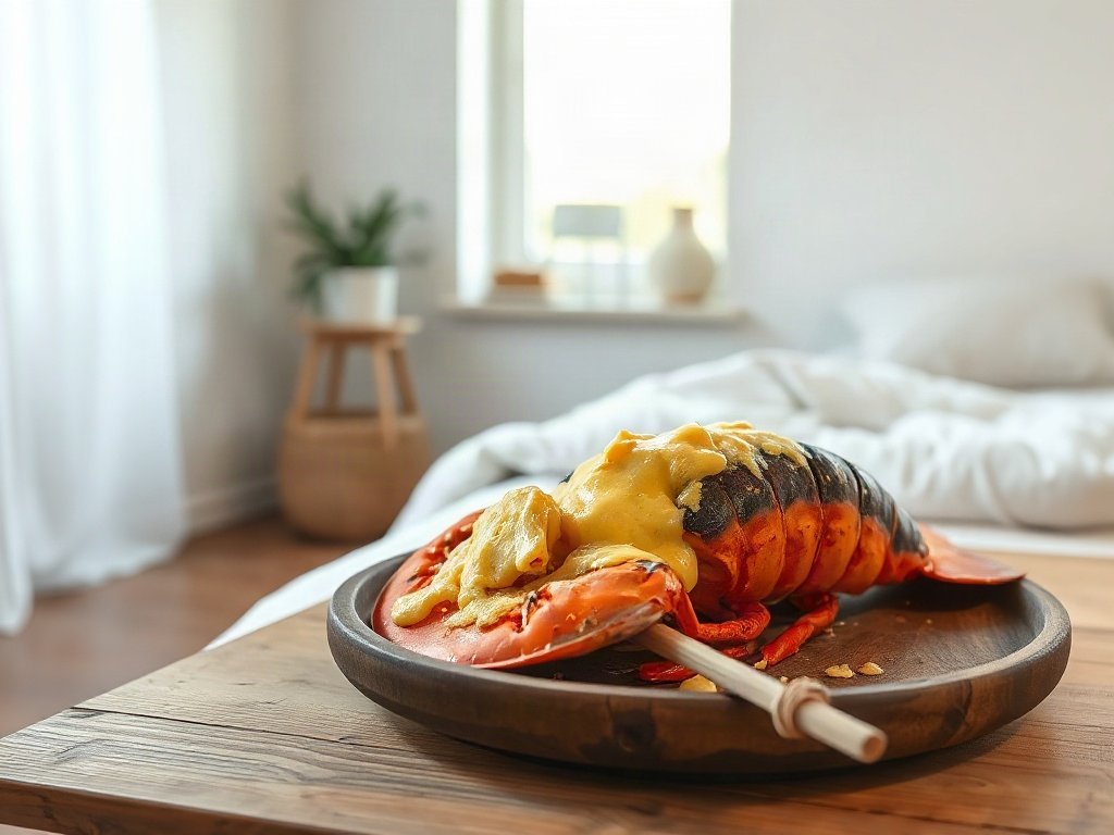 Tôm hùm nướng phô mai trên đĩa gỗ