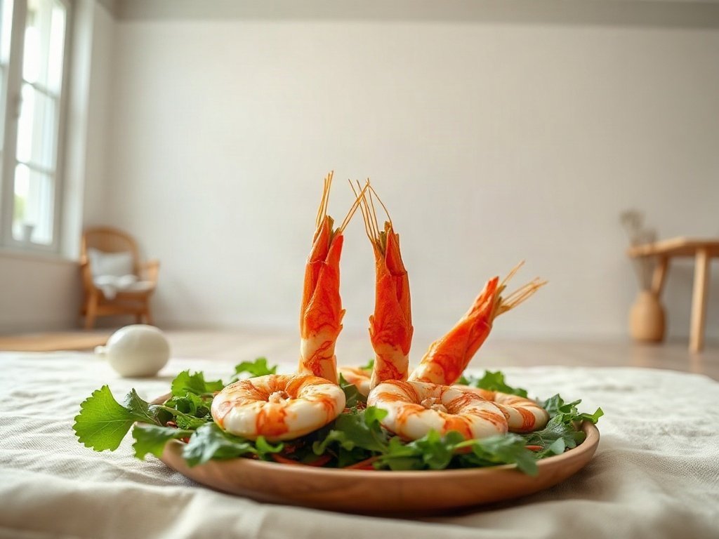 Tôm sú sốt me trên lớp rau xanh