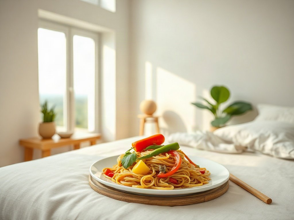 Trang trí nghệ thuật món mì xào giòn