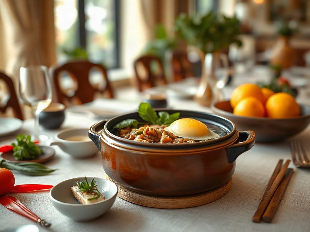 Trứng hấp thịt băm nấm hương trong bếp