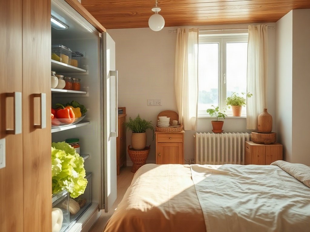 Tủ lạnh gọn gàng đầy rau củ tươi