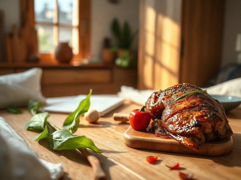 Vịt ướp sả ớt và chao trong nhà bếp